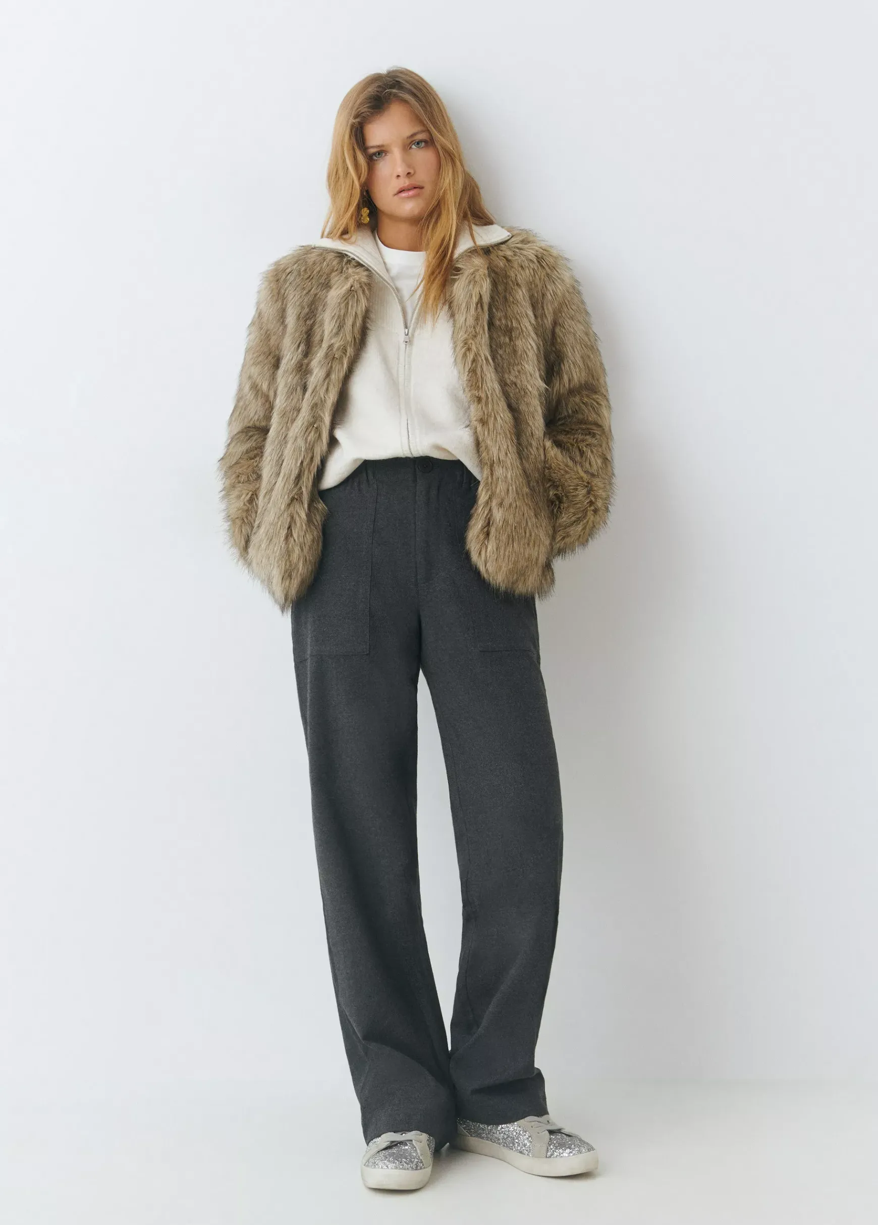 Abrigo corto efecto pelo*Brownie Clearance