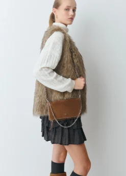 Bolso piel solapa bolitas*Brownie New