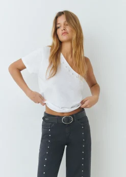 Camiseta asimétrica efecto lavado*Brownie Hot