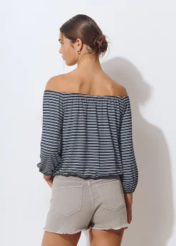 Camiseta escote bardot raya tejida*Brownie New