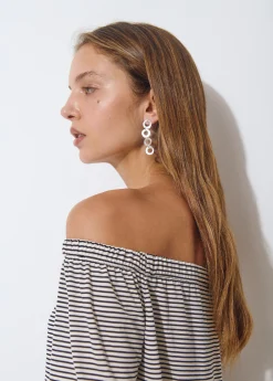 Camiseta escote bardot raya tejida bicolor*Brownie Clearance