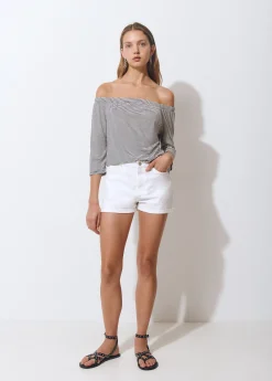 Camiseta escote bardot raya tejida bicolor*Brownie Clearance