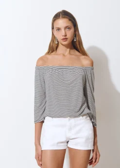 Camiseta escote bardot raya tejida bicolor*Brownie Clearance