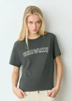 Camiseta manga corta texto bordado lentejuelas*Brownie Best