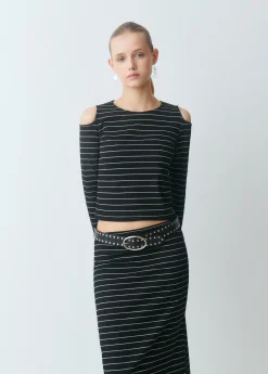 Camiseta raya lurex cut-out hombro*Brownie New