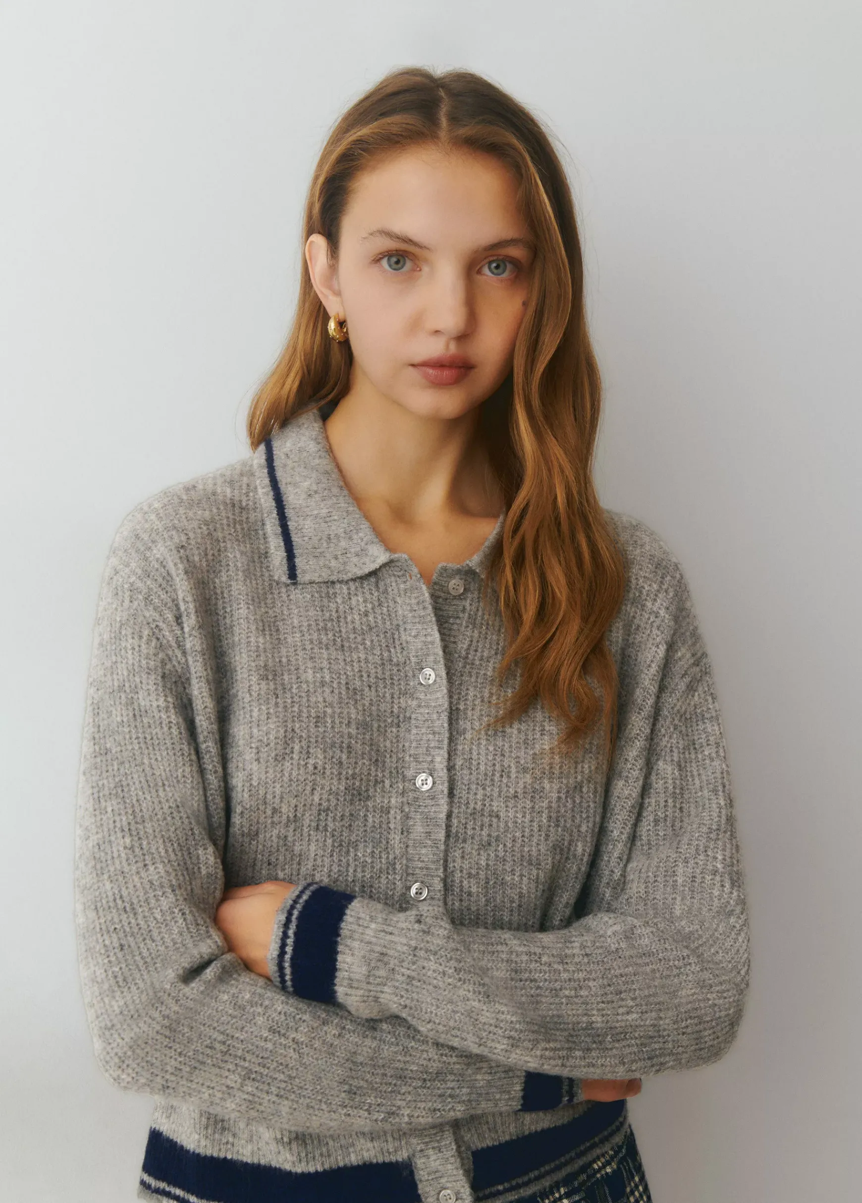 Chaqueta punto cuello polo contrastes*Brownie