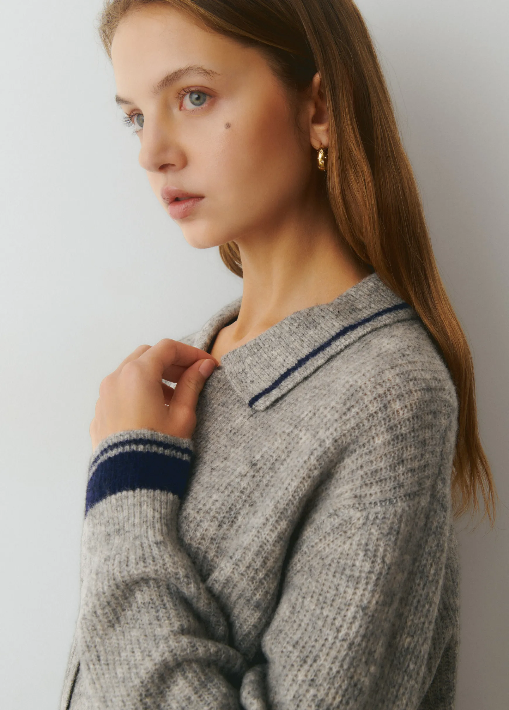 Chaqueta punto cuello polo contrastes*Brownie