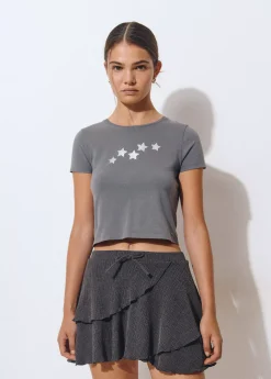 Falda corta volantes tejido estructura*Brownie New