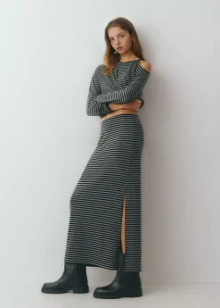 Falda midi raya tejida bicolor*Brownie Clearance