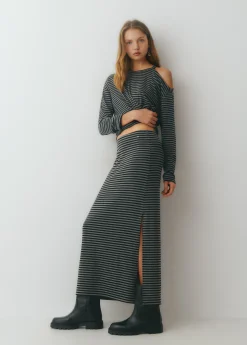 Falda midi raya tejida bicolor*Brownie Clearance