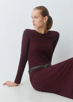 Vestido midi rib raya tejida*Brownie Clearance