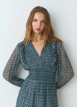 Vestido smock cintura sello indio brillo*Brownie Clearance